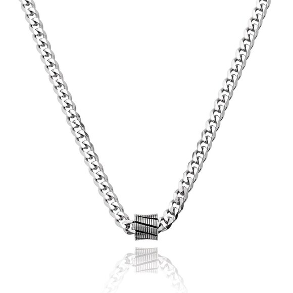 💫 Men Silver Bead Pendant Chain Small Diamond-Cut Stainless Steel Necklace Gift